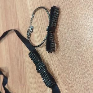 Swarovski black bow choker bracelet set